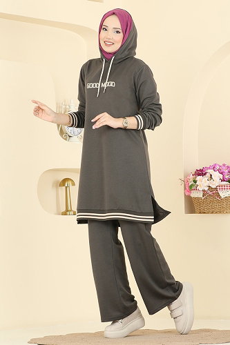 moda selvim طقم رمادي غامق 716PM271 - Thumbnail