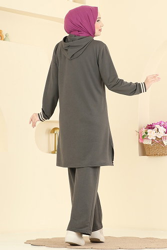 moda selvim طقم رمادي غامق 716PM271 - Thumbnail