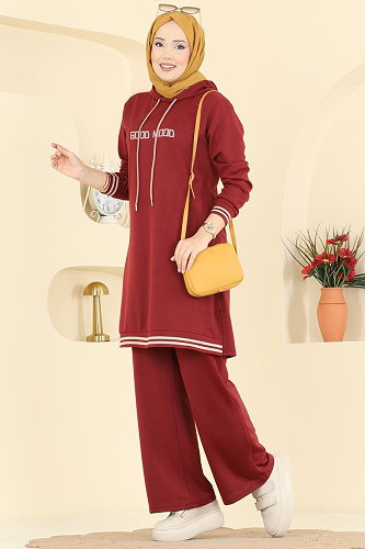 moda selvim طقم خمري 716PM271 - Thumbnail