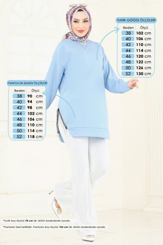 moda selvim Combined 7225AYD574 Baby Blue & Ecru - Thumbnail