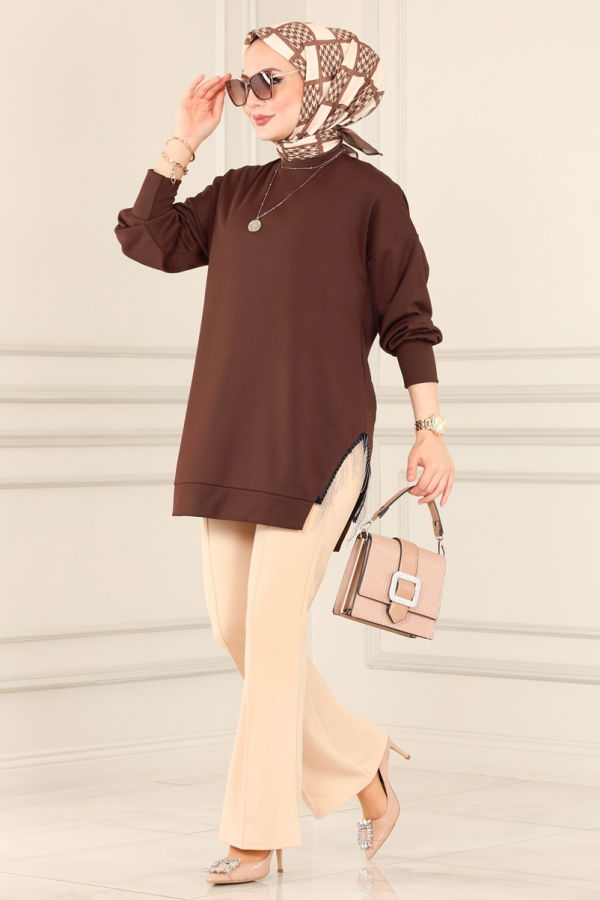 Modaselvim Hijab Combinations Combined 7225AYD574 Brown & Vision