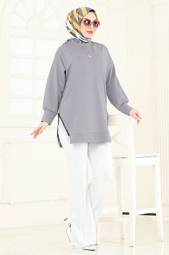 moda selvim طقم رمادي وسكري 7225AYD574 - Thumbnail