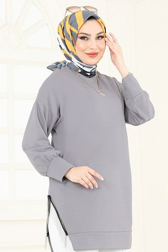 moda selvim طقم رمادي وسكري 7225AYD574 - Thumbnail