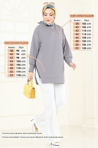 moda selvim طقم رمادي وسكري 7225AYD574 - Thumbnail