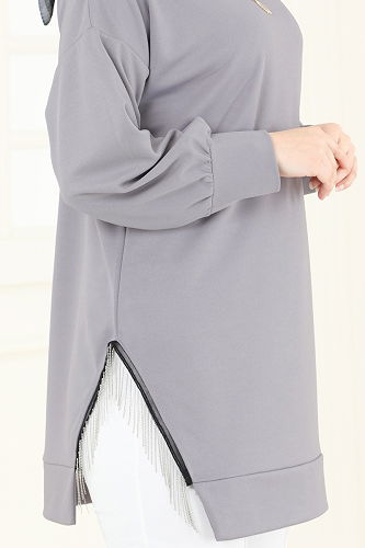 moda selvim طقم رمادي وسكري 7225AYD574 - Thumbnail