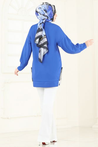 moda selvim طقم نيلي وسكري 7225AYD574 - Thumbnail