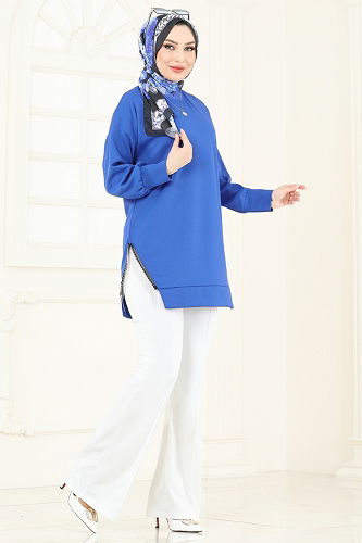 moda selvim طقم نيلي وسكري 7225AYD574 - Thumbnail