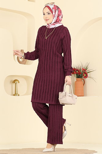 moda selvim طقم خمري 724PM271 - Thumbnail