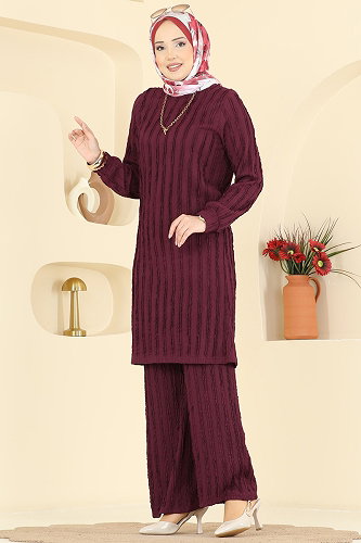 moda selvim طقم خمري 724PM271 - Thumbnail