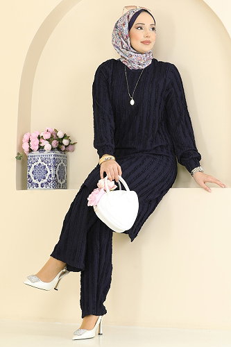 moda selvim طقم كحلي 724PM271 - Thumbnail