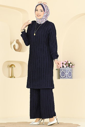 moda selvim طقم كحلي 724PM271 - Thumbnail