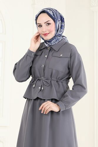 moda selvim طقم رمادي غامق 730MP806 - Thumbnail