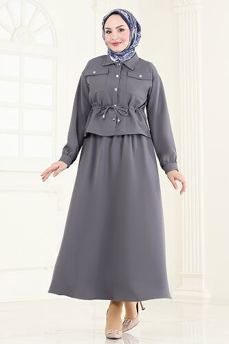 moda selvim طقم رمادي غامق 730MP806 - Thumbnail