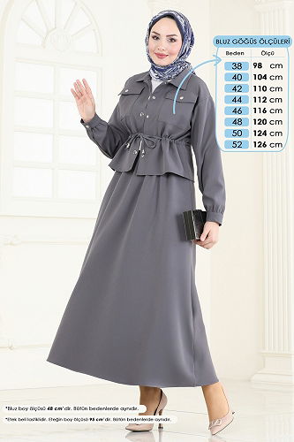 moda selvim طقم رمادي غامق 730MP806 - Thumbnail