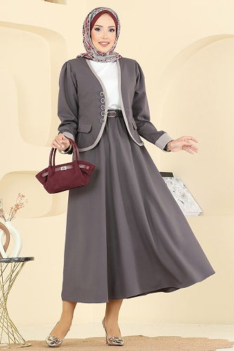 moda selvim طقم رمادي غامق 7452MP806 - Thumbnail