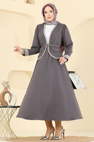 moda selvim طقم رمادي غامق 7452MP806 - Thumbnail