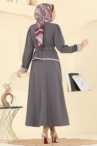 moda selvim طقم رمادي غامق 7452MP806 - Thumbnail