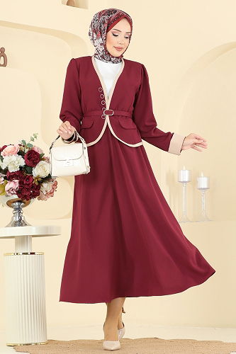 moda selvim طقم خمري 7452MP806 - Thumbnail