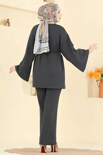 moda selvim طقم رمادي غامق 755OZN1046 - Thumbnail