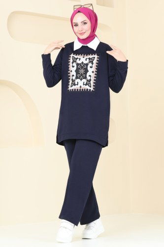 moda selvim طقم كحلي 791OZN1046 - Thumbnail
