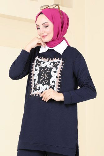 moda selvim طقم كحلي 791OZN1046 - Thumbnail