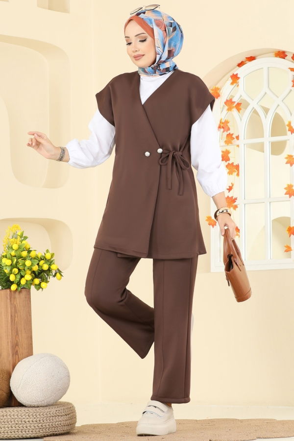 Modaselvim Hijab Combinations Combined 8002TEG847 Brown