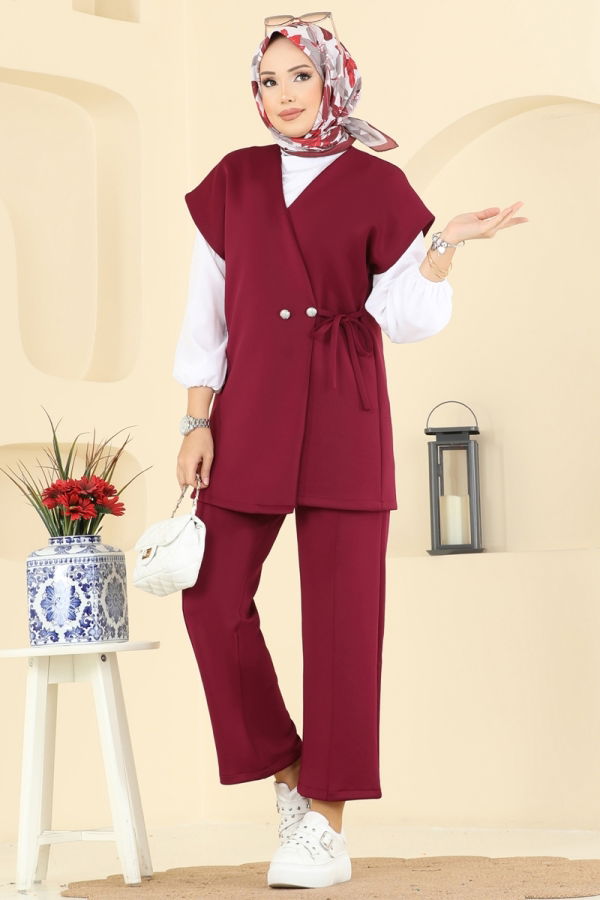 Modaselvim Hijab Combinations Combined 8002TEG847 Burgundy