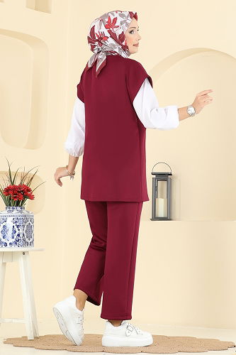 moda selvim طقم خمري 8002TEG847 - Thumbnail