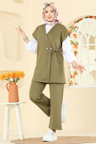 moda selvim طقم اخضر عفني 8002TEG847 - Thumbnail