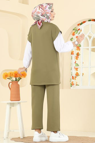 moda selvim طقم اخضر عفني 8002TEG847 - Thumbnail