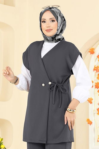 moda selvim طقم رمادي غامق 8002TEG847 - Thumbnail