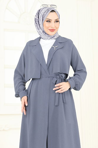 moda selvim طقم رمادي غامق 8006TRT545 - Thumbnail