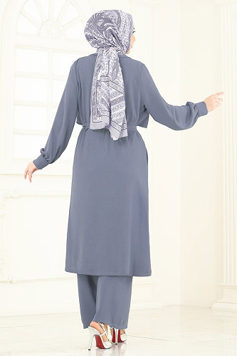 moda selvim طقم رمادي غامق 8006TRT545 - Thumbnail
