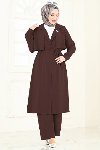 moda selvim طقم بني 8006TRT545 - Thumbnail
