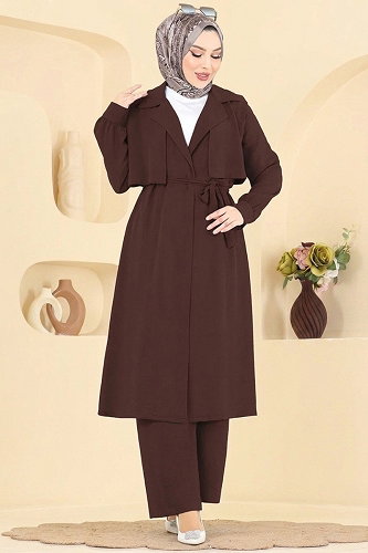 moda selvim طقم بني 8006TRT545 - Thumbnail