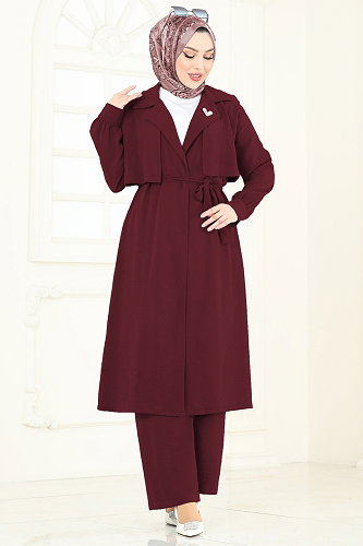 moda selvim طقم خمري 8006TRT545 - Thumbnail