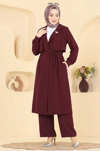 moda selvim طقم خمري 8006TRT545 - Thumbnail