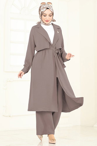 moda selvim طقم بيج غامق 8006TRT545 - Thumbnail