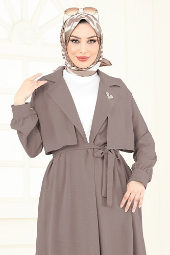 moda selvim طقم بيج غامق 8006TRT545 - Thumbnail