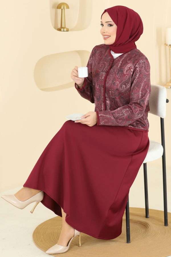Modaselvim Hijab Combinations Combined 8010TEG847 Burgundy
