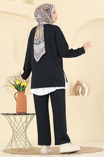 moda selvim طقم رمادي غامق 8010UZ662 - Thumbnail