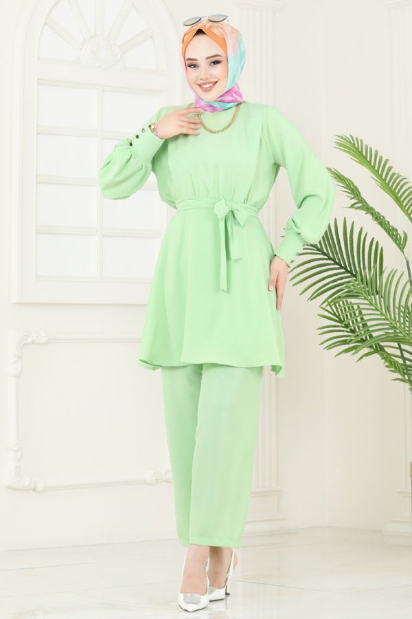 Modaselvim خصم صافٍ20%+20% في سلة التسوق طقم أخضر فستقي 8018TRT545