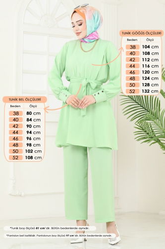 moda selvim طقم أخضر فستقي 8018TRT545 - Thumbnail