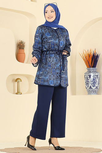 moda selvim طقم كحلي 8019TEG847 - Thumbnail