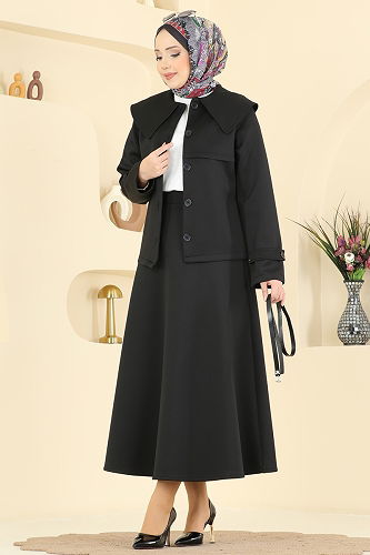 moda selvim طقم أسود 8021TEG847 - Thumbnail