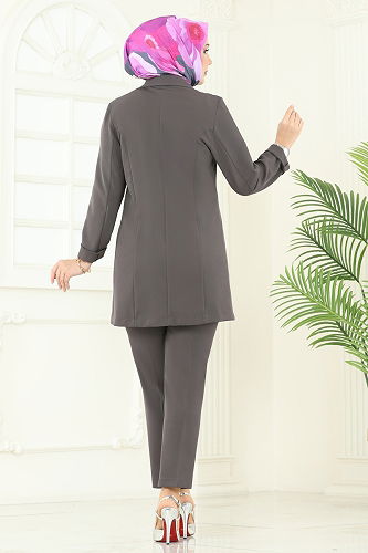 moda selvim طقم رمادي غامق 8021TRT545 - Thumbnail