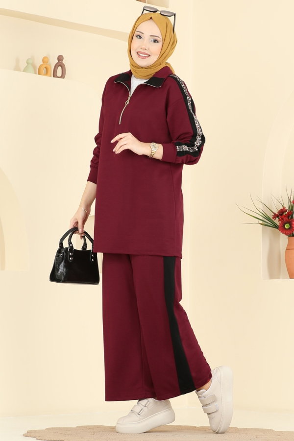 Modaselvim Hijab Combinations Combined 8036TEG847 Burgundy