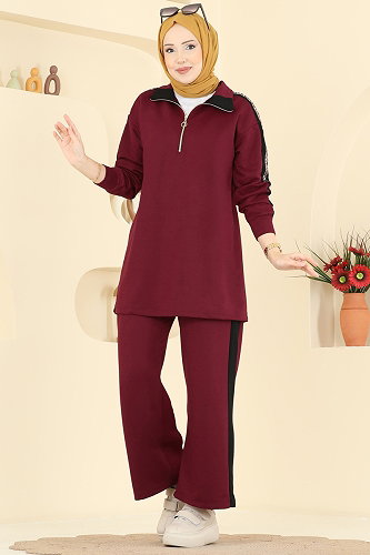 moda selvim طقم خمري 8036TEG847 - Thumbnail