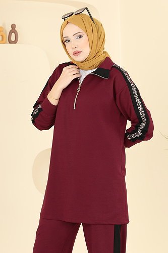 moda selvim طقم خمري 8036TEG847 - Thumbnail