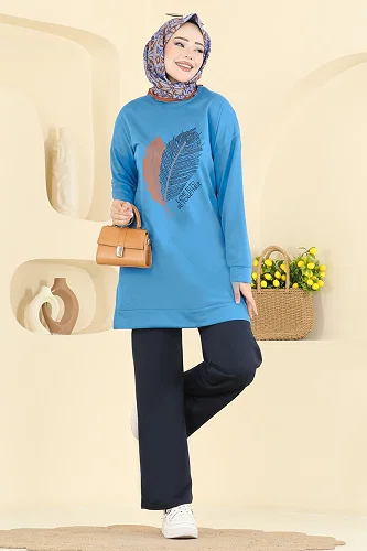 moda selvim طقم أزرق فاتح &كحلي 8040UZ662 - Thumbnail